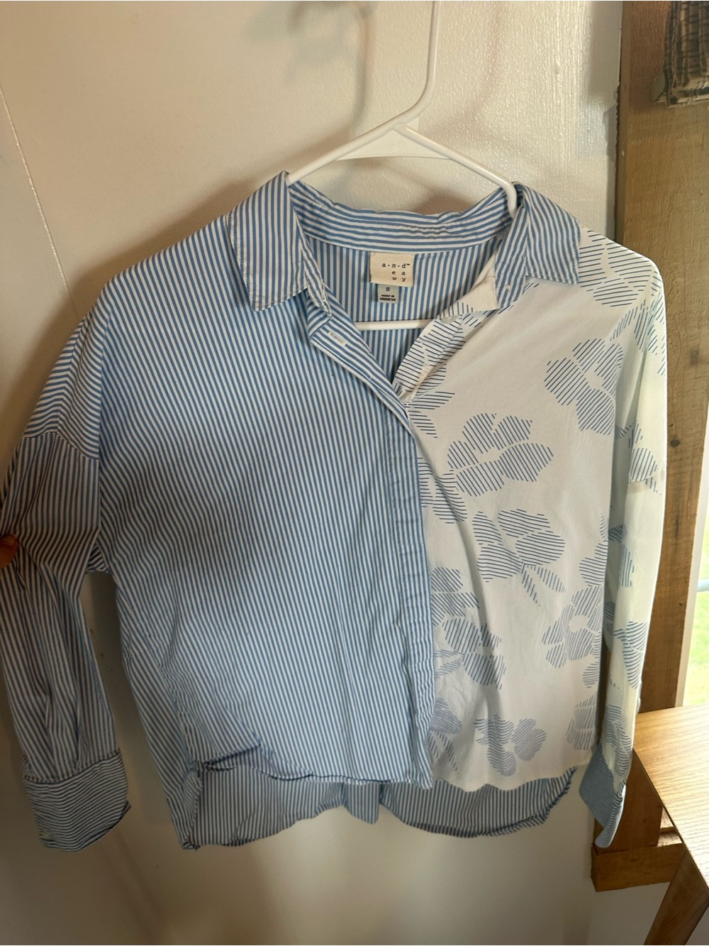 Light Blue & White Striped Floral-Print Men’s Shirt